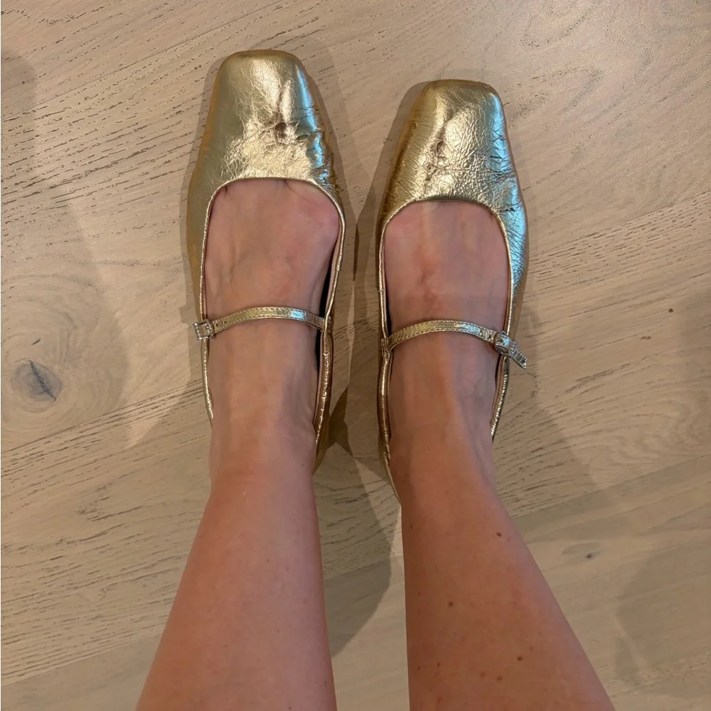 Gold Metallic Mary Jane Flats - Women's Ballet Shoes